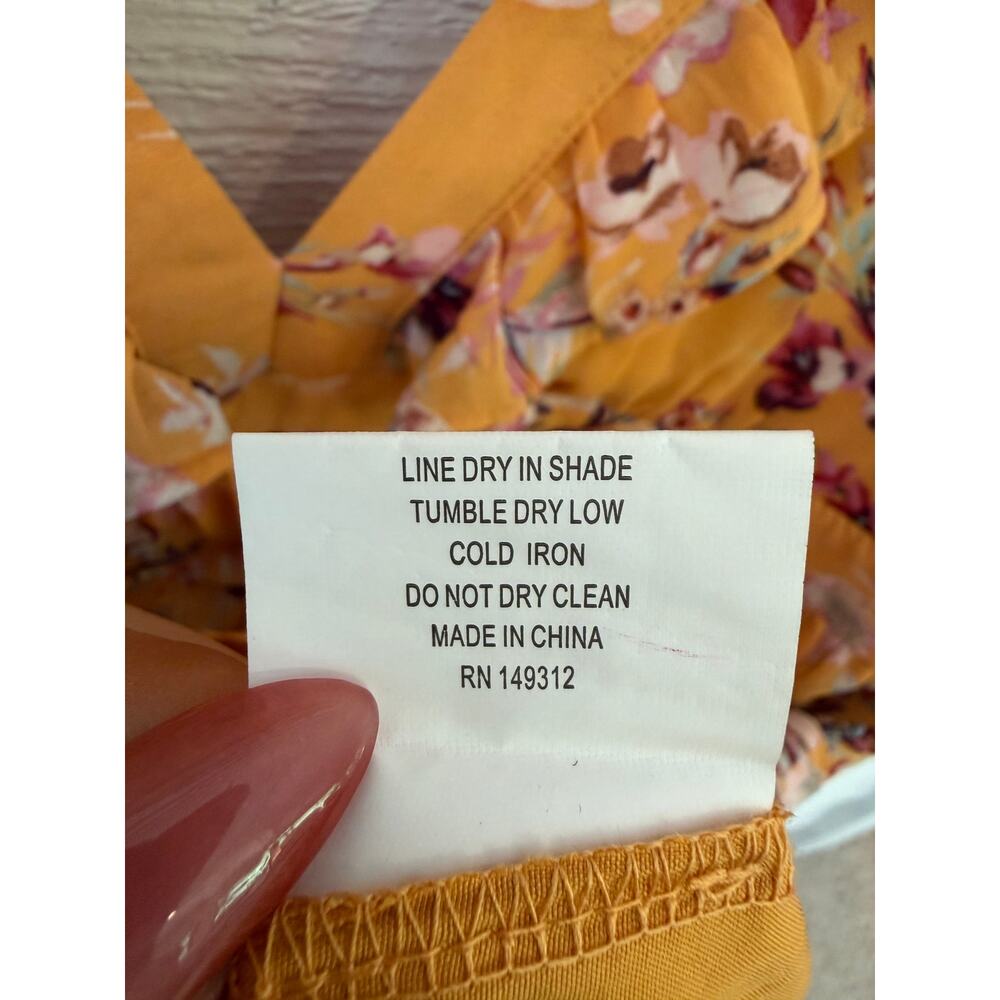 Angel Biba Boho Yellow Floral Ruffle Cutout Dress – Size Small - Picture 8 of 8